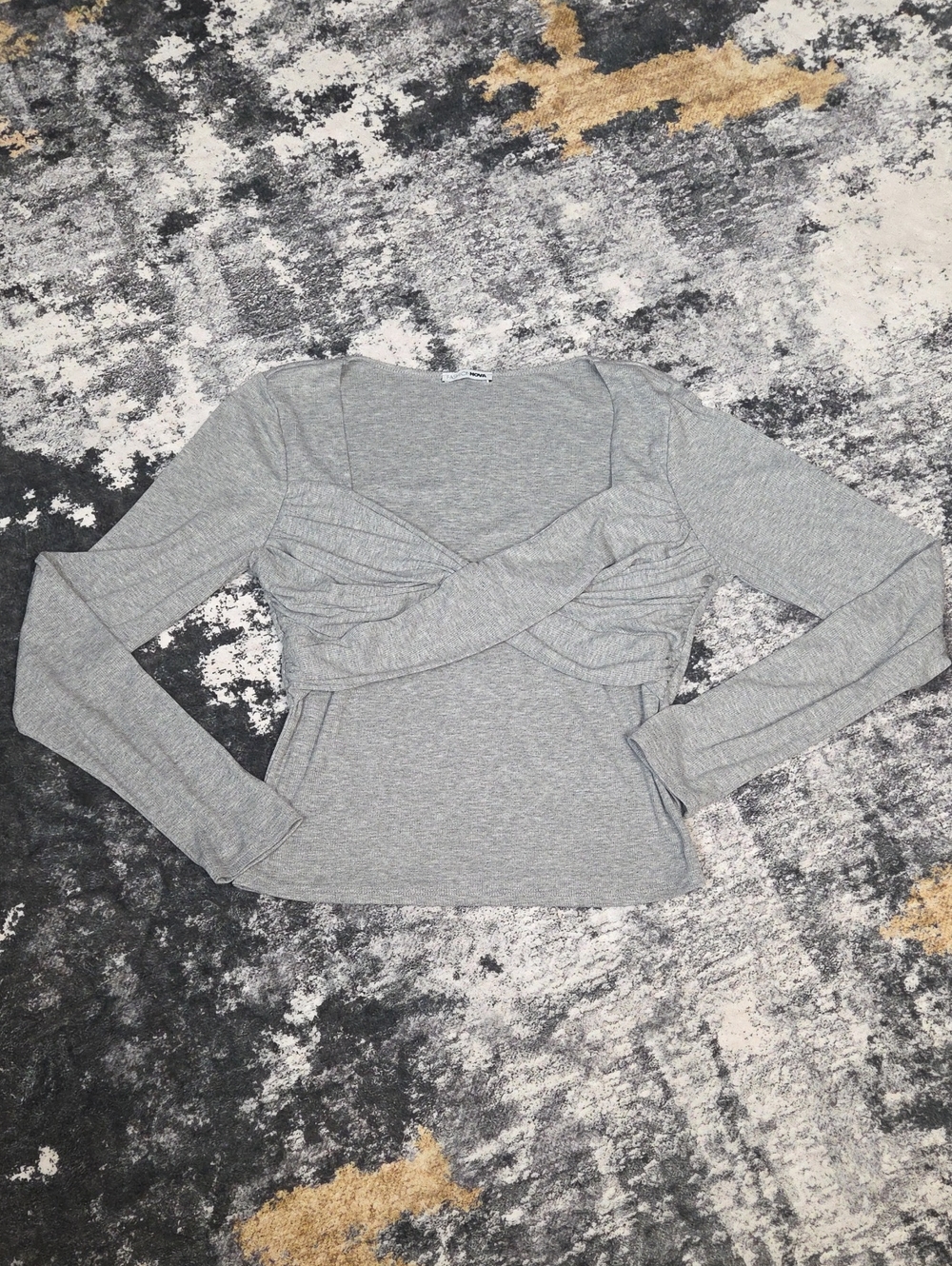 Fashion Nova Gray Ribbed Asymmetrical Cutout Long Sleeve Top